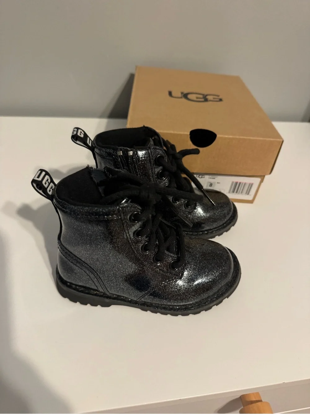 UGG Kids' Black Glitter Lace-Up Boots